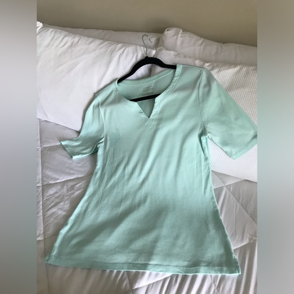 Talbots Pima Cotton Soft Mint Top with Notched V Neckline
